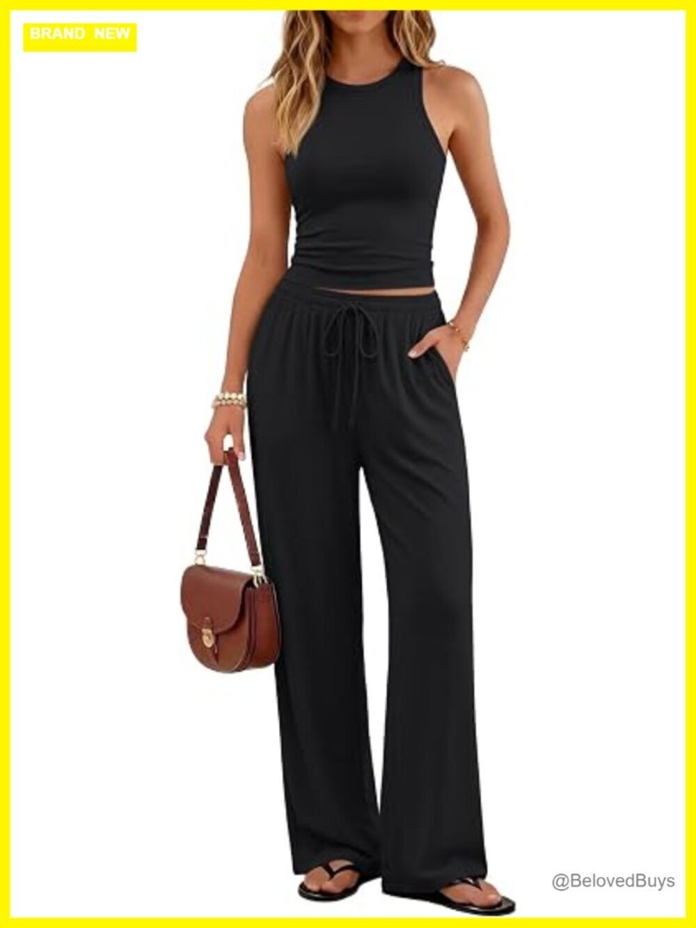 Women's 2 Piece Lounge Set Tank Top Wide Leg Pants Pockets Summer